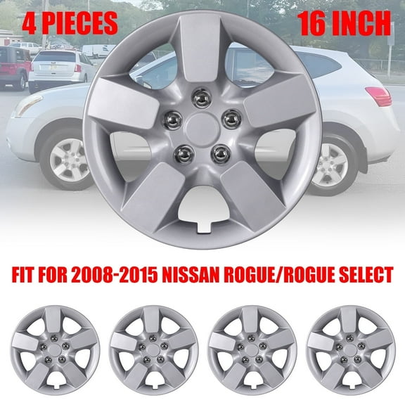 4Pcs/Set 16" Hubcaps Wheel Rims Covers fit for 2008-2015 NISSAN ROGUE&ROGUE SELECT with Decoration Nuts Compatible with Steel Wheels PP Material (Lacquer)