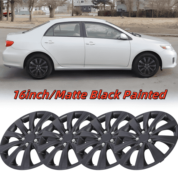 Wheel Rims Covers 16 inch 4 Pieces ,for 2009-2013 TOYOTA COROLLA with Decoration Nuts Compatible with Steel Wheels and Snap On Installation Hubcaps ABS+PC Material (Matte Black Painted)