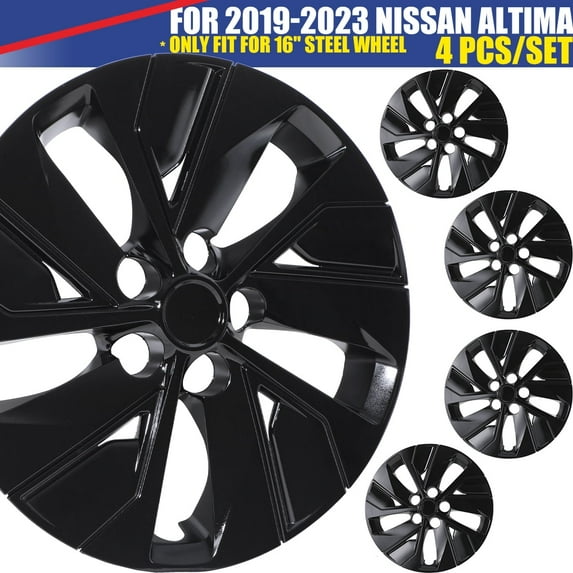 Wheel Rims Covers 16 inch 4 Pieces ,for 2019-2025 Nissan Altima Compatible with Steel Wheels and Snap On Installation Hubcaps PP Material (Black Lacquer)