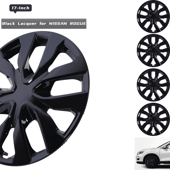 (Set of 4) 17 inch Hubcaps Wheel Rims Cover for 2014-2020 Nissan Rogue,Black Lacquer