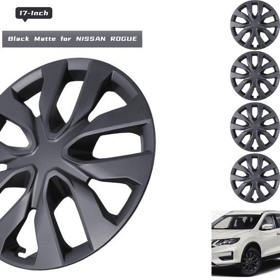 Wheel Rims Covers 17 inch 4 Pieces ,for 2014-20 NISSAN ROGUE Compatible with Steel Wheels and Snap on Installation Hubcaps ABS+PC Material (Black Matte)