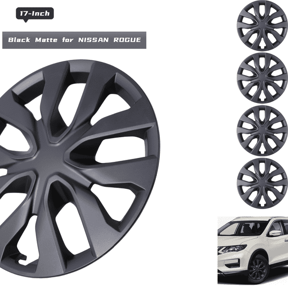 Wheel Rims Covers 17 inch 4 Pieces ,for 2014-20 NISSAN ROGUE Compatible with Steel Wheels and Snap on Installation Hubcaps ABS+PC Material (Black Matte)