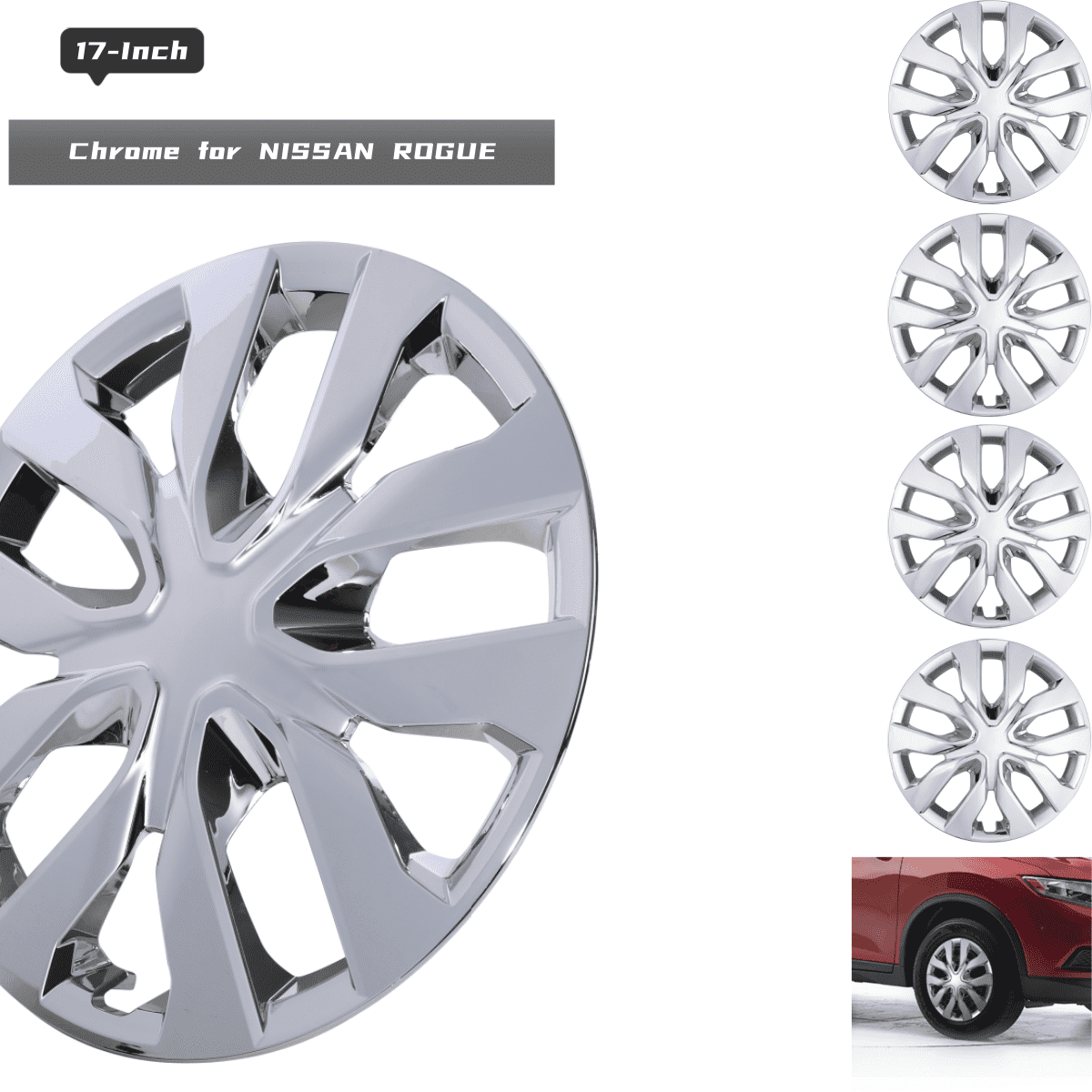 (Set of 4) 17 inch Hubcaps Wheel Rims Cover for 2014-2020 Nissan Rogue,Chrome