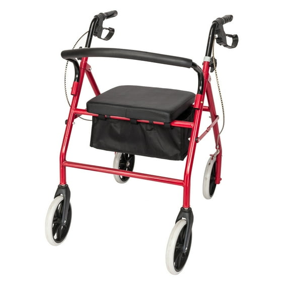 Wheel Rollator Walker with Seat,Height Adjustable, 286.6 lb Capacity,Folding Rollator with 8" Wheels,Padded Seat and Backrest, Under-Seat Basket for Seniors,Casters with Soft Grip Tires,Black and Red