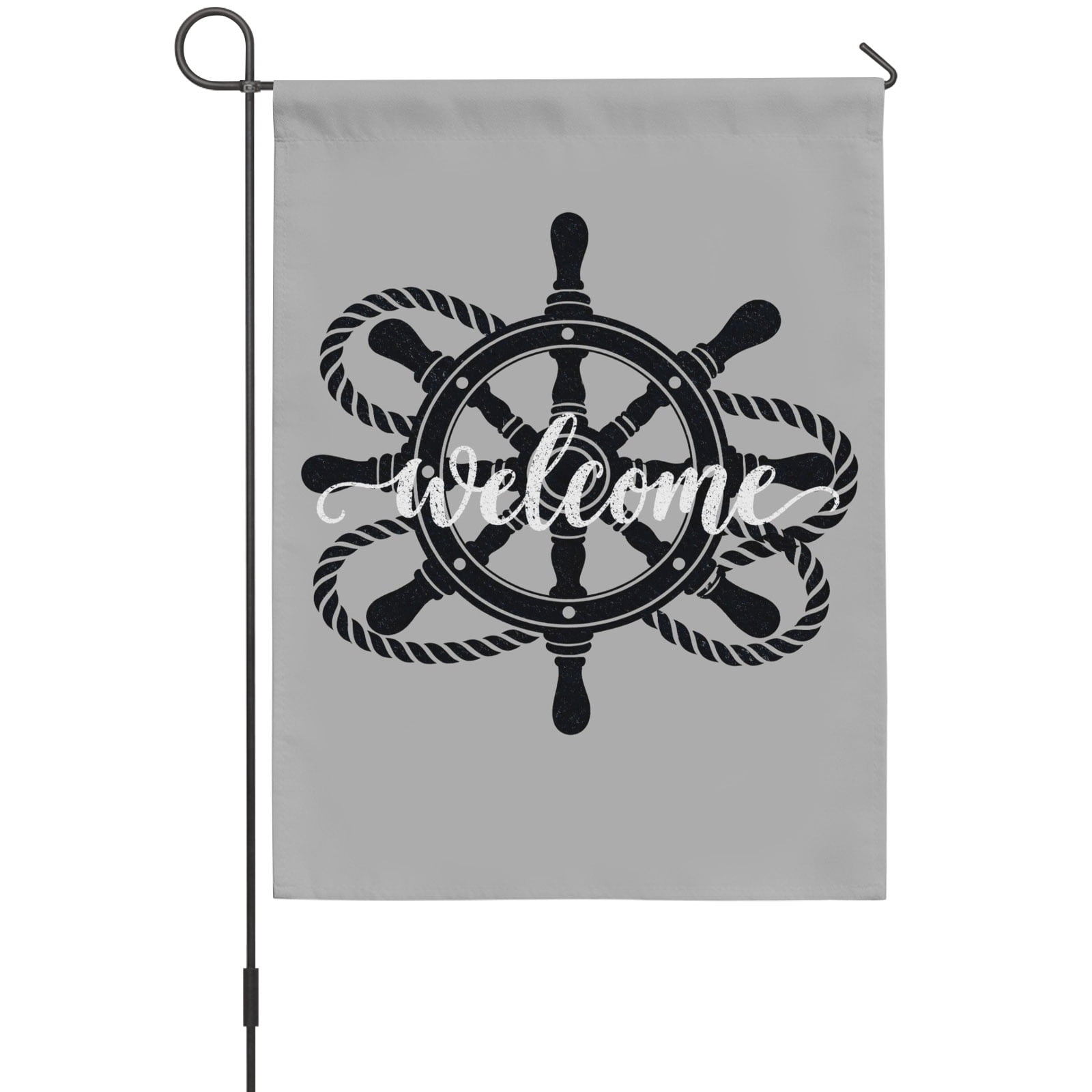 Wheel Rope House Flags for Outdoor, Coastal Nautical WELCOME Text Black ...