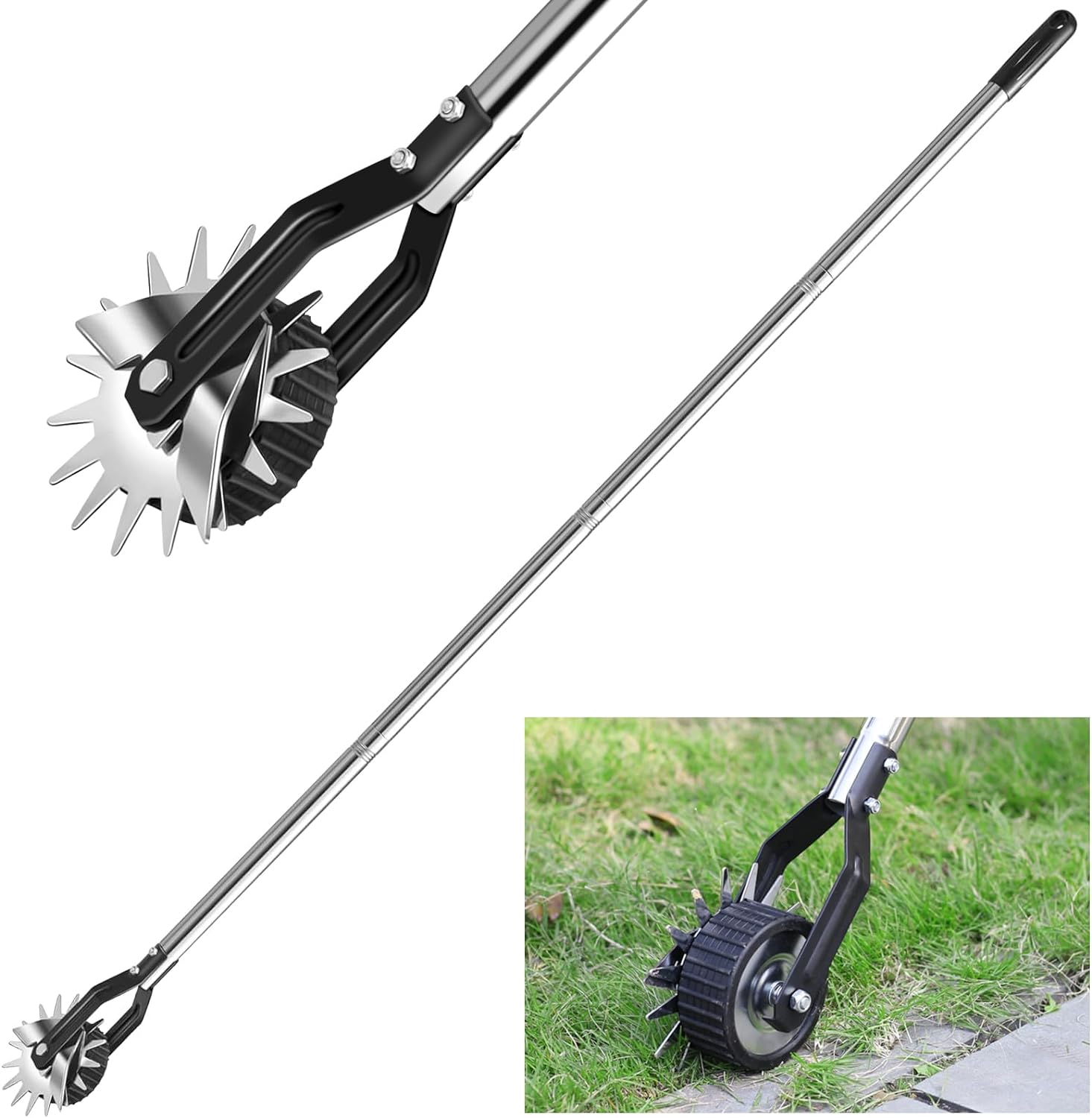 Wheel Rotary Edger, 67in Manual Lawn Edger, Hand Garden Edger with Adjuatable Length, Ideal for