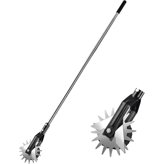 Wheel Rotary Edger Lawn Tool, Grass Edge Trimmer, Sidewalk Manual Lawn Edger, Strong 3 Sections Stainless Steel Handle with Cushion Grip, 58.3-Inch