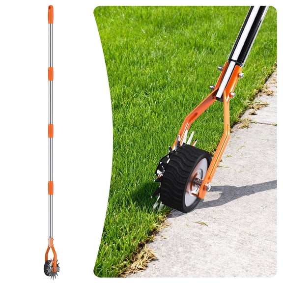 Wheel Rotary Edger Lawn Tool, Sidewalk 66.7Inch Manual Lawn Edger, Grass Edge Trimmer, Adjustable Stainless Steel Handle with Cushion Grip, Soil, Garden and Yard Tool, Orange