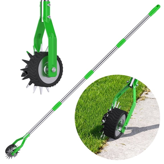 Wheel Rotary Edger Lawn Tool, Sidewalk 66.7Inch Manual Lawn Edger, Grass Edge Trimmer, Adjustable Stainless Steel Handle with Cushion Grip, Soil, Garden and Yard Tool, Green