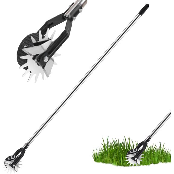 Wheel Rotary Edger, Rotary Shear, Sidewalk Manual Lawn Edger with 3 Sections Strong Stainless Steel Handle with Cushion Grip, Garden Edger Lawn Tool for Garden Yard