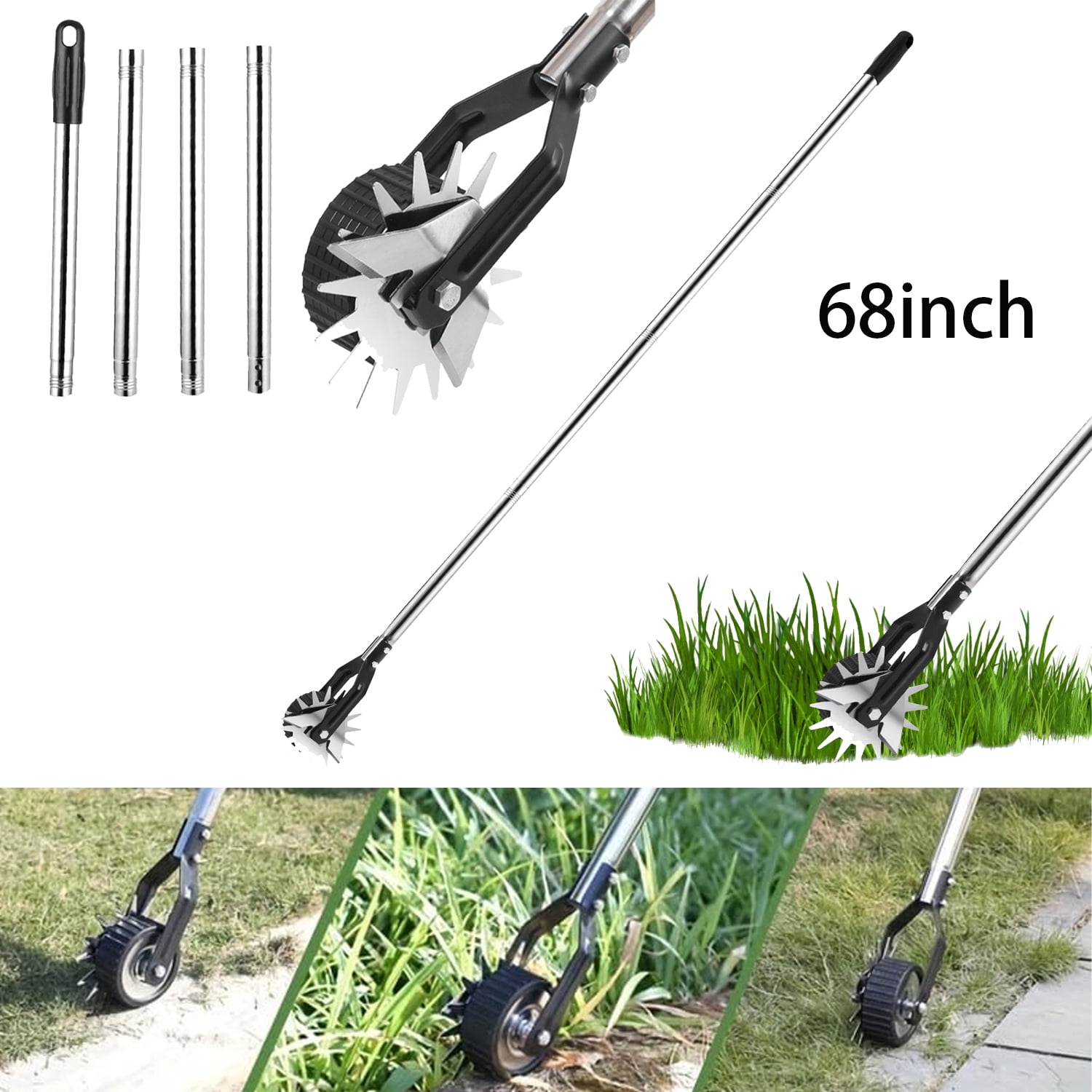 Wheel Rotary Lawn Edger Manual Edger Lawn Tool with Stainless Steel Long Handle, Adjustable