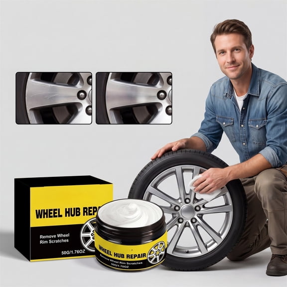 Wheel Scratch Repair Cream, Car Rim Scuff and Wear Remover, Automotive Wheel Cleaner and Renovation Paste, Rim Surface Repair and Polishing, DIY Wheel Maintenance, Alloy and Metal Safe, 50g