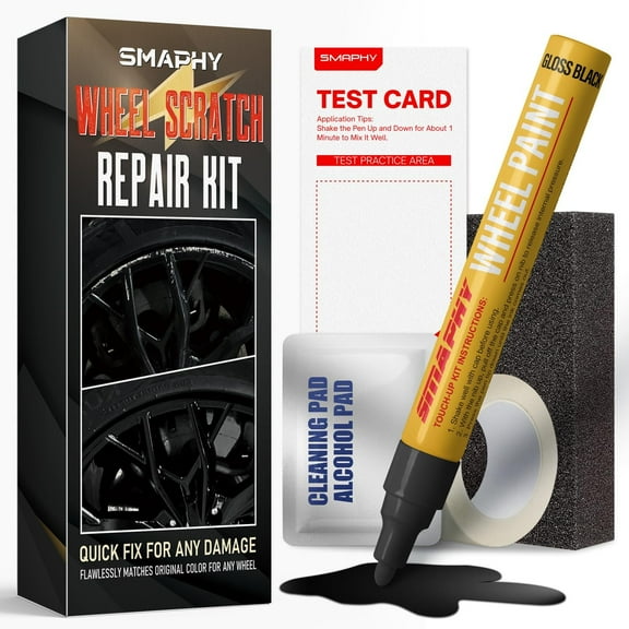 Wheel Scratch Repair Kit, Wheel Repair Kit Curb Rash Wheel Paint Rim Paint Pen for Wheel Repair, Universal Color Black Wheel Paint(Gloss Black）