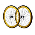 thumbnail image 1 of Wheel Set, Front and Fixed Gear Flip-Flop Rear Wheels Gold 45mm w/Kenda Tires 25c, 1 of 1