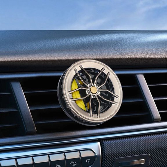 Wheel-Shaped Car Air Freshener, Rotating Auto Air Vent Fragrance Clip with Dual Mode, ABS Tire Hub Style Aromatherapy Decor for Most Vehicles(Gray)
