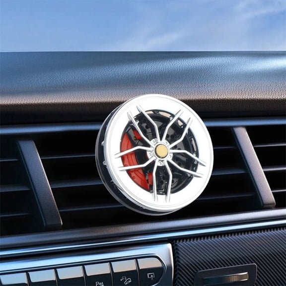 Wheel-Shaped Car Air Freshener, Rotating Auto Air Vent Fragrance Clip with Dual Mode, ABS Tire Hub Style Aromatherapy Decor for Most Vehicles(Silver)