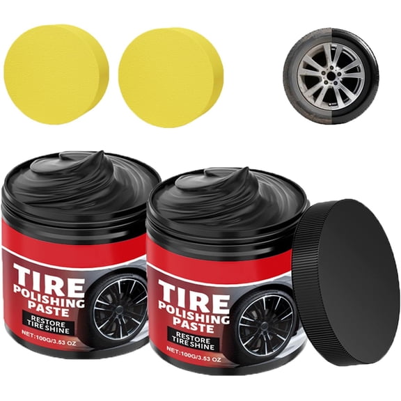 Wheel Shine Balm with Sponge Applicator, with Sponge Waterproof Tire Cleaner and Shine,Long-Lasting Tires Coating & Protectant, for Car, Truck, Motorcycle, Rv(2pcs)