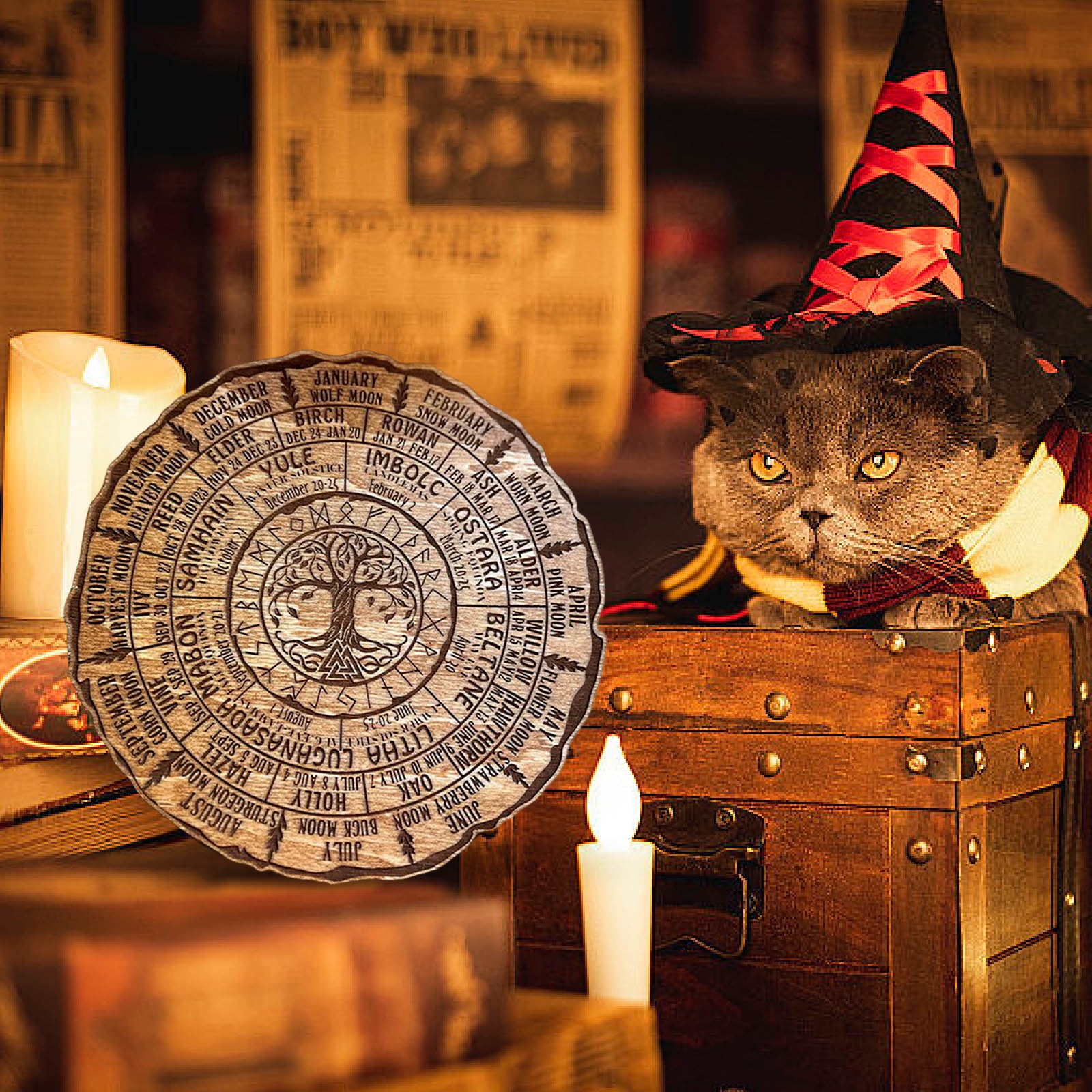 Wheel of The Year Wood Sign, Tree of Life Wood Sign, Pagan Calendar