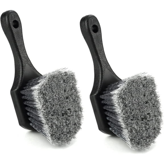 Wheel & Tire Brush for Car Rim, 2 Pack Tire Brushes Soft Bristle Car Wash Brush, Car Carpet Brush, Short Handle Wheel Cleaning Brush, Cleans Tires & Releases Dirt and Road Grime