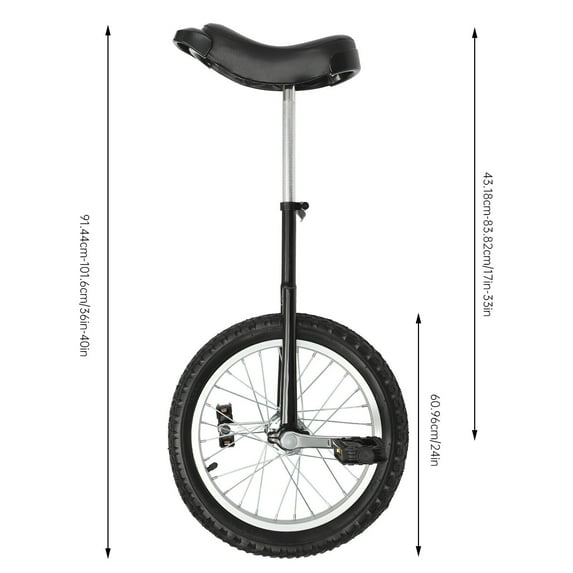 24" Bike Balance Training Unicycle Black Adjustable Seat Sports Cycling