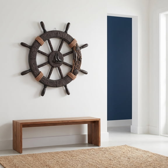 FOLOYORI Hand-Painted Nautical Ship Wheel Decor Set, 17.7 x 17.7 x 1.6 Inches, Coastal Wall Art for Home or Office