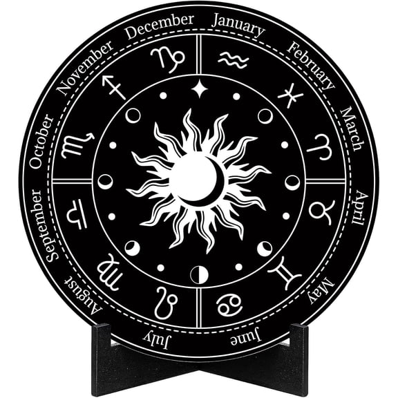 Wheel of the Year Sign Pagan Decor Calendar Wiccan Holidays Pendulum Board Stand Sun Engraved Plaque Spiritual Wooden Supplies Tools for Christmas Black 7.9 Inch Colorful DIY