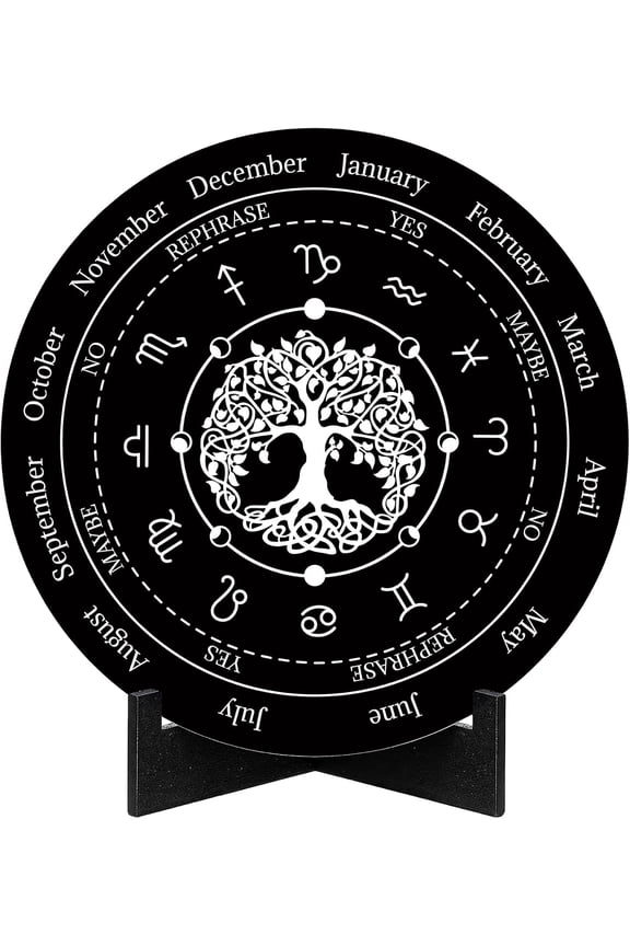 Wheel of The Year Sign Pagan Decor Wicca 2024 Calendar Wiccan Holidays Altar Pendulum Board Witch Stand Tree of Life Engraved Plaque Spiritual Wooden Supplies for Halloween Black 7.9 Inch
