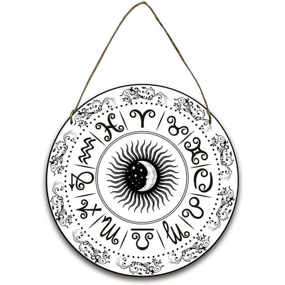 Wheel of The Year Wood Sign 11.8 Inch Zodiac Wicca Calendar Yule Altar with Sun Pattern Witches Runes Sabbats Pagan Witch Sign for Vintage Handmade Christmas Sign Decor