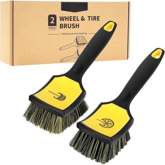 Wheel and Tire Brush Detailing Kit, Soft Rim Brush & Stiff Tire Brush with Bumper Guard, Non-Slip Handle Wash Set for Alloy Wheels, Fenders, Mats