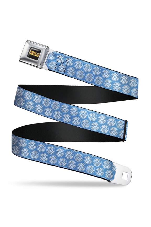 Wheel of Fortune Belt, Seatbelt Buckle Belt, Wheel of Fortune Monogram Logo Blue White, Youth 22 to 32 Inches