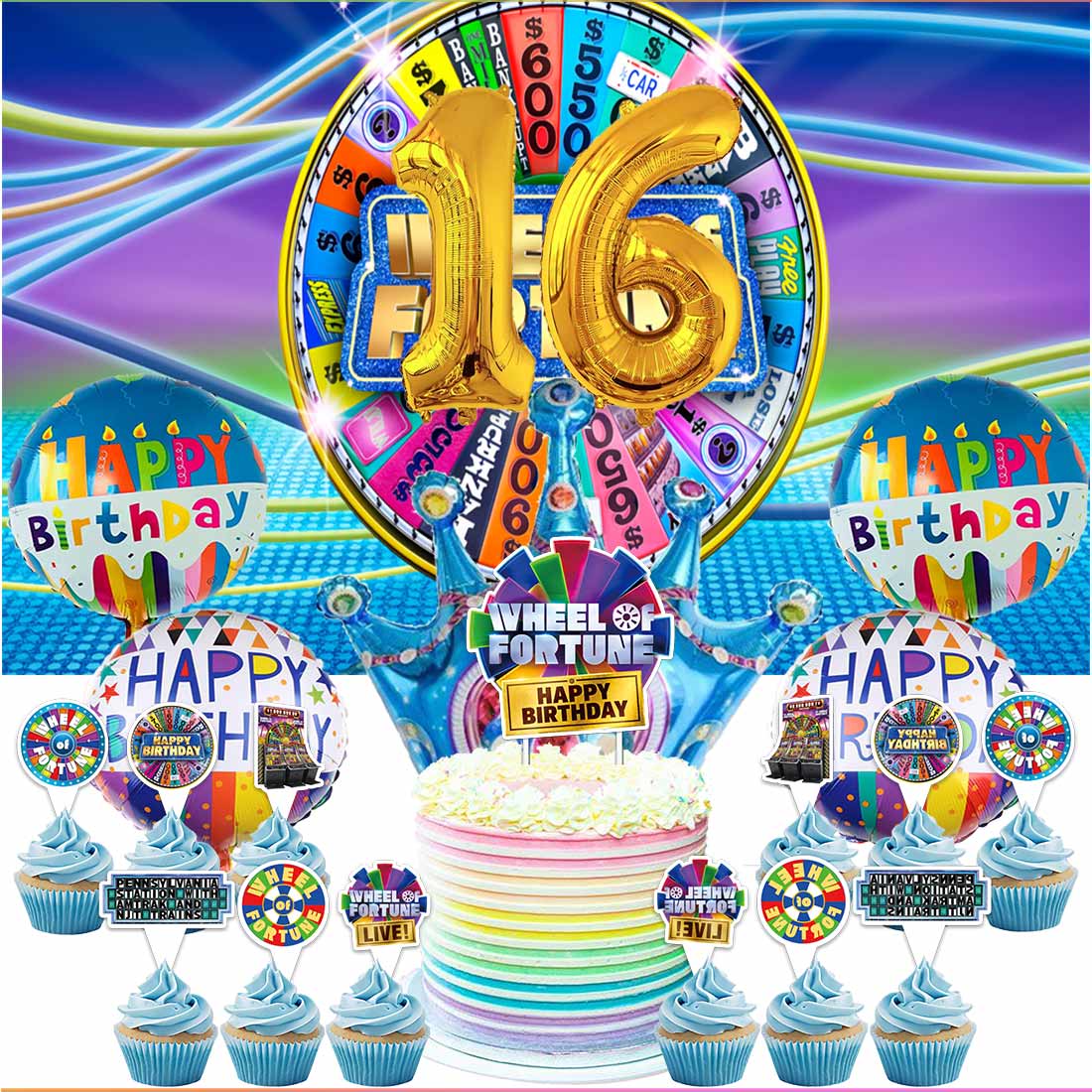 Wheel of Fortune Party Supplies Decor 16th Kit Balloons Birthday Cake ...