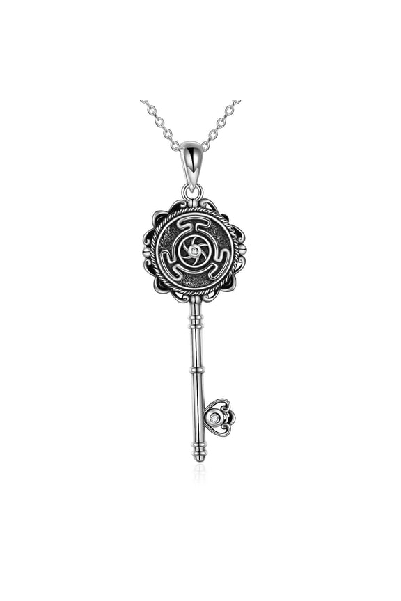 Wheel of Hecate Key Necklace for Women Silver Pagan Goddess Wiccan Key Necklace Literary Jewelry (key)