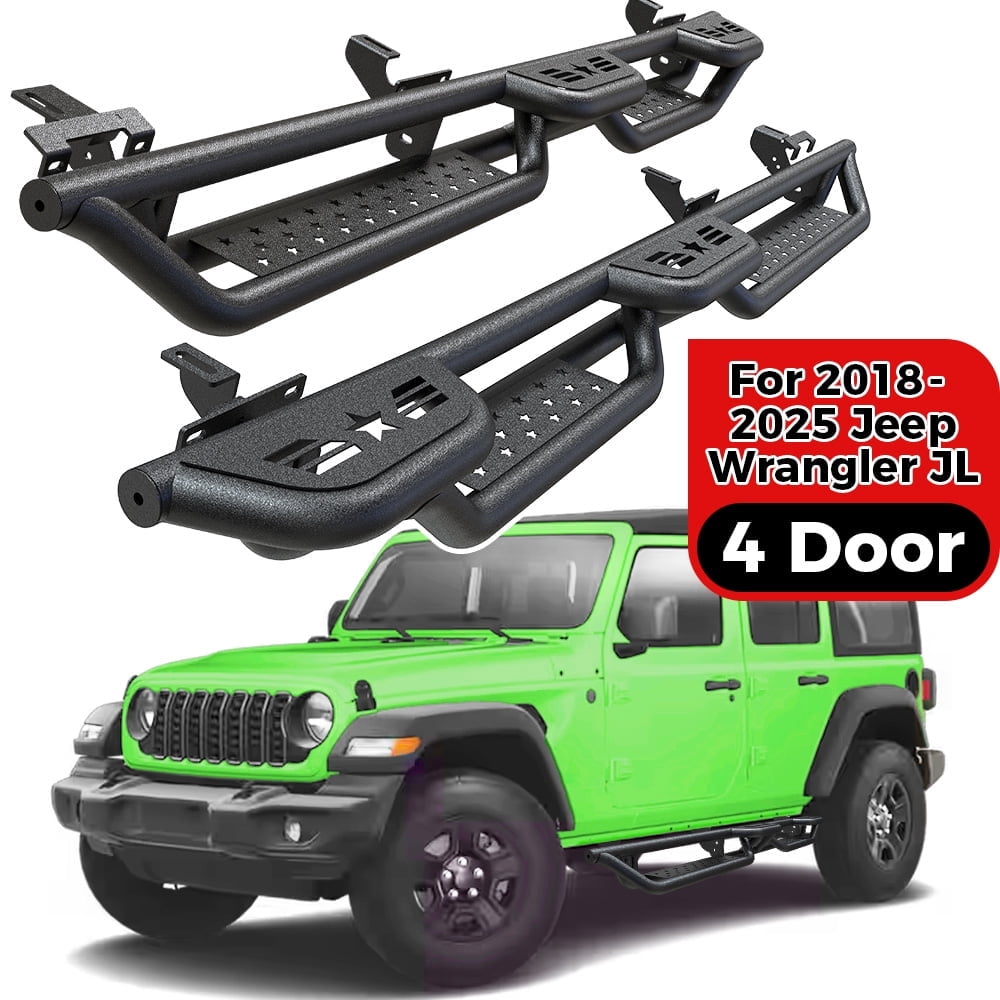 Wheel to Wheel Running Boards Compatible with 2020-2025 Jeep Gladiator JT 4 Doors, 6" Bed Access Side Step Rails Coated Black Carbon Steel Nerf Bars