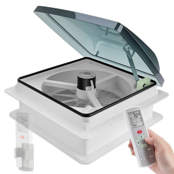 14" RV Roof Vent with 10-Speed Reversible Control, 12V Super Quiet RV Vent Fan for Camper, Trailer, and RV Bathroom, RV Exhaust Fan with Remote Control, Temperature & Rain Sensor, Removable Screen
