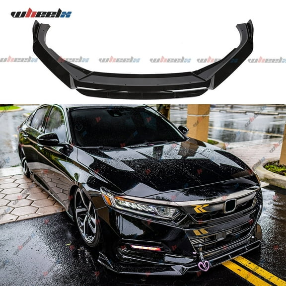 WheelX 3Pcs Front Bumper Lip Compatible with 2018-2020 Honda Accord (Glossy Black), JDM Air Dam Winglet Splitter Chin Fits for EX EX-L LX SE Sport Hybrid, Protection Body Kit