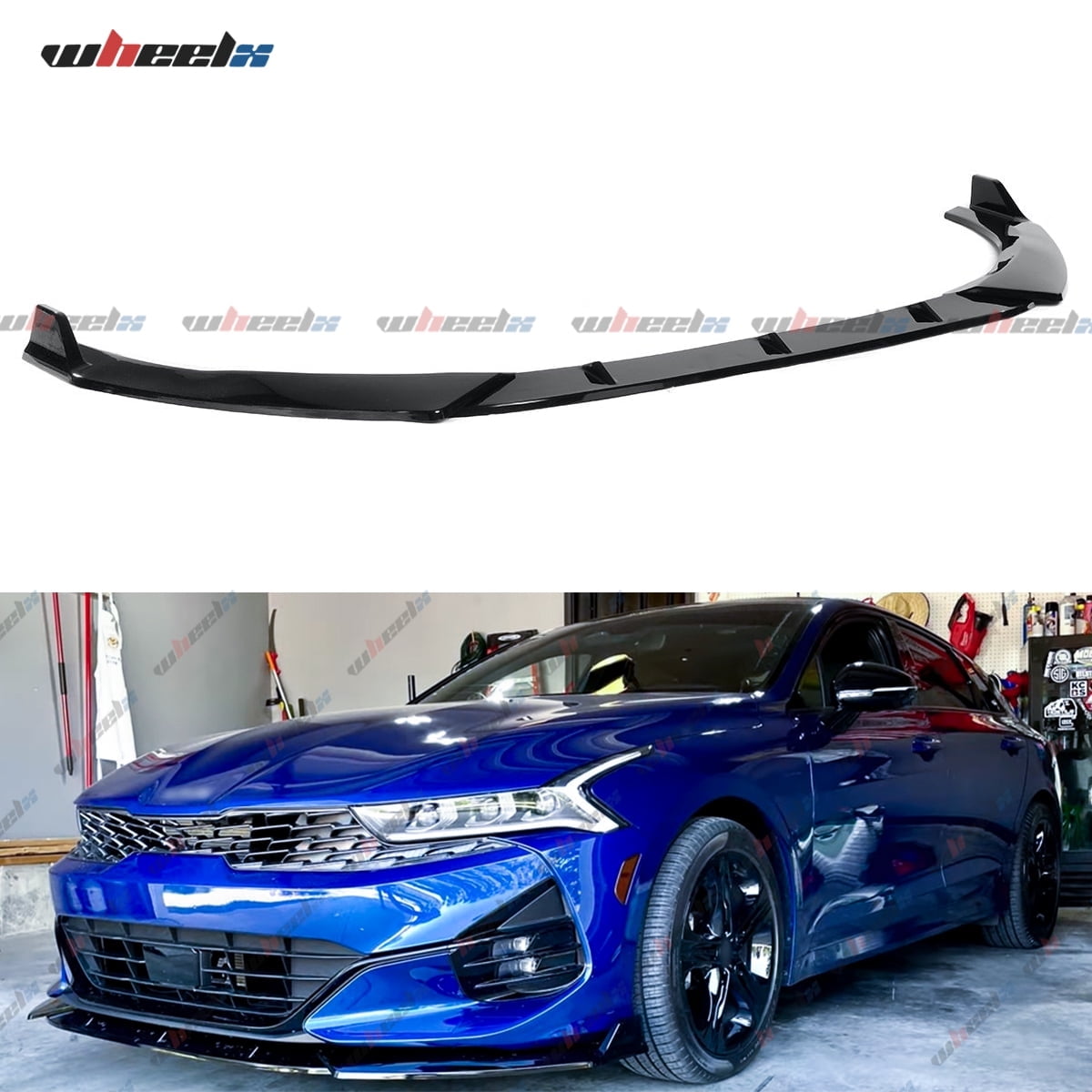 WheelX 3Pcs Front Bumper Lip Compatible with 2021-2025 Kia K5 (Glossy Black), Air Dam Fits for EX LX LXS GT-Line, Lower Chin Splitter Spoiler Protection Body Kit
