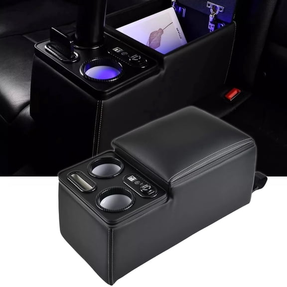 WheelX Universal Rear Seat Car Console Organizer, Black Armrest Box with Cup Holder & Phone Holder for Car Rear Bench Seats