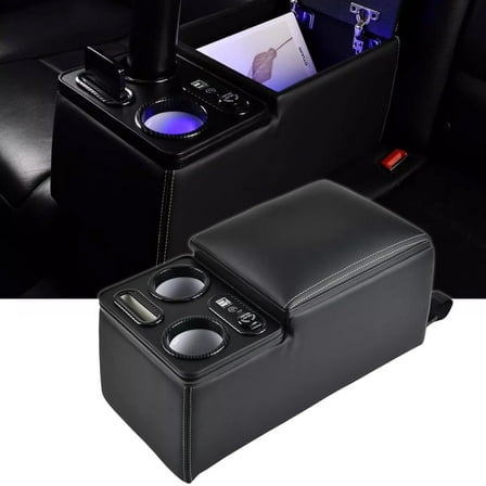 WheelX Car Center Console, Universal Rear Bench Seat Console, Back Seat Car Organizer, Automotive Center Console with Cup Holder & Phone Holder, Central Armrest Box (Update, Black)