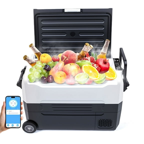 WheelX Electric Cooler, 48QT Portable Car Refrigerator Frezzer with Dual Zone & Independent Temperature Control, -4℉-68℉ Electric Compressor Cooler App Control Camping, Travel, Fishing, Outdoor Use