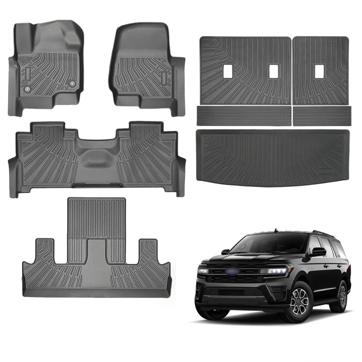WheelX Floor Mats Fit for 2018-2025 Ford Expedition 7-Seater, TPE All Weather Custom Fit for Expedition with Backrest, Back Seat Protector for Expedition Accessories