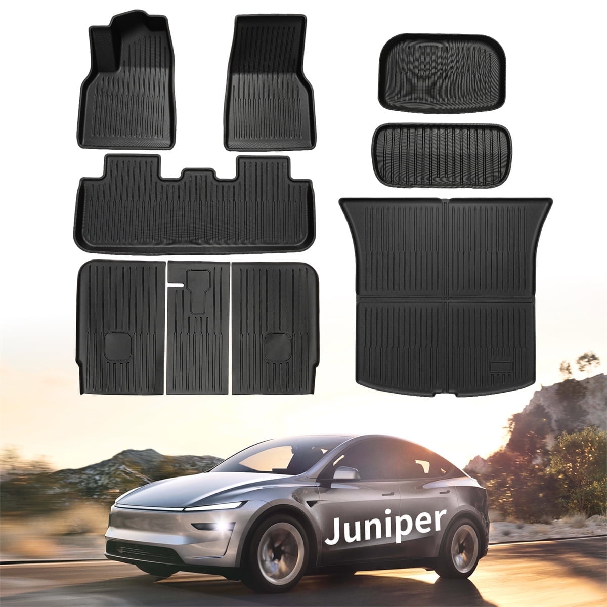 WheelX Floor Mats for Tesla Model Y Juniper 2025 2026 5-Seat, All Weather Non-Slip Front Rear Cargo Liner Second Row Seat Back Mats Trunk Mats Interior Accessories, 9 PCS Full Set