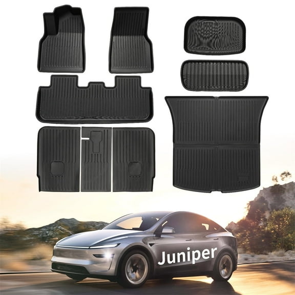WheelX Floor Mats for Tesla Model Y Juniper 2025 2026 5-Seat, All Weather Non-Slip Front Rear Cargo Liner Second Row Seat Back Mats Trunk Mats Interior Accessories, 9 PCS Full Set