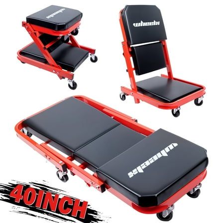 WheelX Mechanic Creeper, Garage Gift, 40" Z Creeper Seat, 3 in 1 Mechanic Gifts, 480 lbs Capacity, Low Profile Creeper with 6 pcs Wheels in Garage/Shop for Fathers Day Tool Gift
