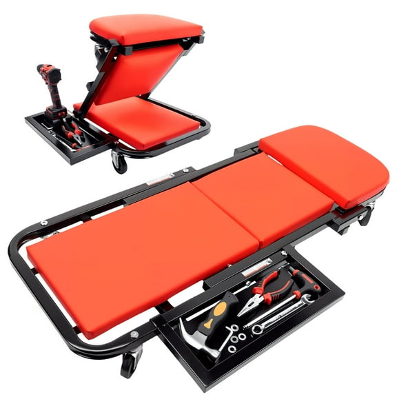 WheelX Mechanic Creeper with Side Tool Tray, Garage Gift, 40" Z Creeper Seat, 2 in 1 Mechanic Gifts, 450 lbs Capacity, Low Profile Creeper with 6 pcs Wheels in Garage/Shop for Fathers Day Tool Gift