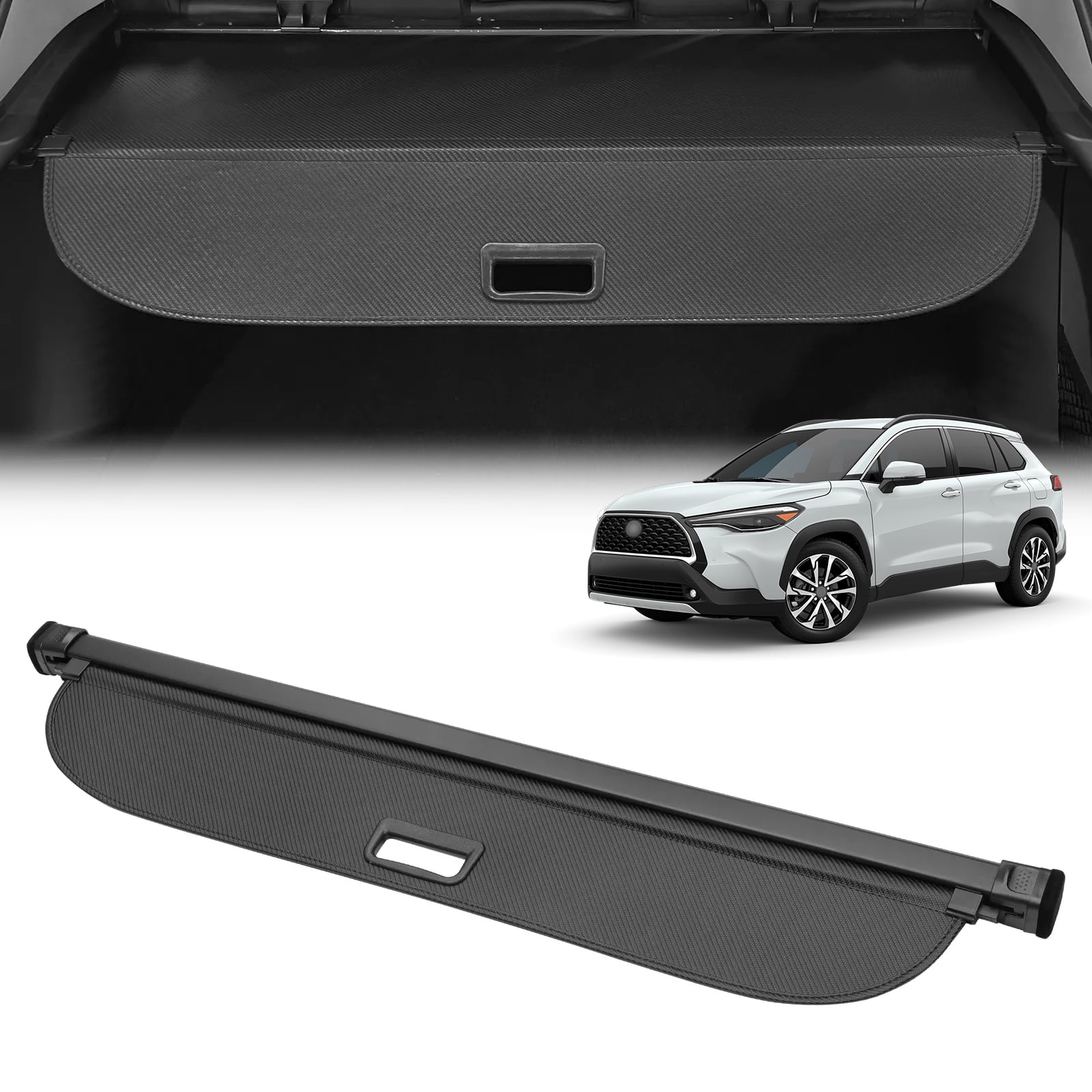 WheelX Retractable Cargo Cover Compatible with Toyota Corolla Cross 2022 2023 2024 2025 - Trunk Shielding Security Shade and Privacy Screen, Carbon Fiber Patterned