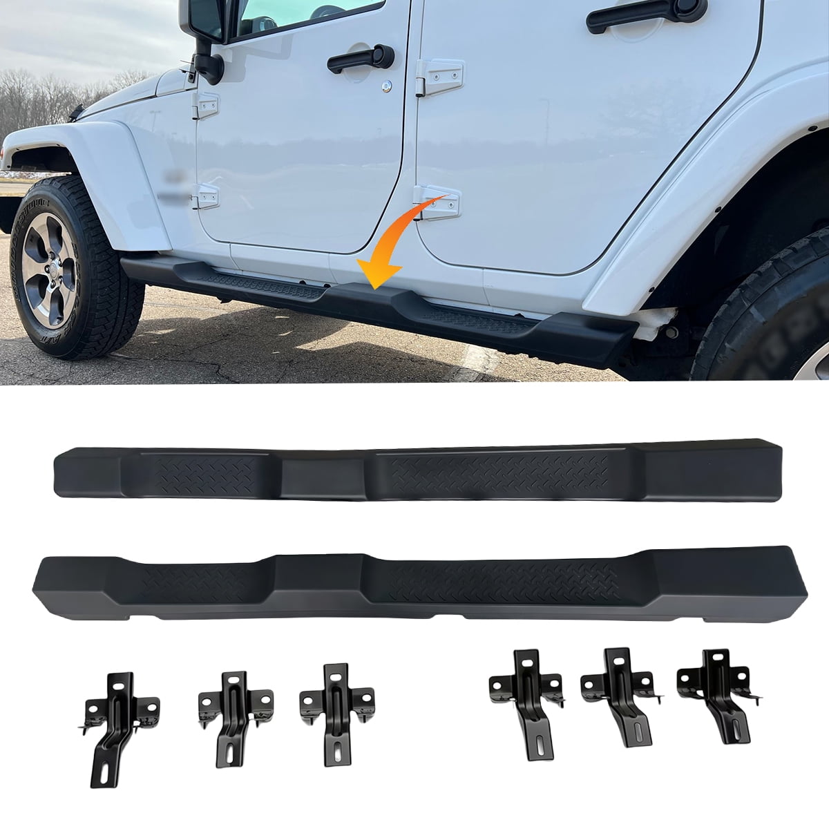 WheelX Running Boards Compatible with 2007-2018 Jeep Wrangler JK 4 Door, Nerf Bars, Black Side Steps