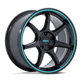 thumbnail image 1 of 18x8.5 Rotiform RC208 BPU Gloss Black W/ Teal Stripe Wheel 5x120 (35mm), 1 of 3