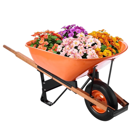 Wheelbarrow Cart, 6 Cu. Ft. Load & 330 lbs Capacity, One Wheel Garden Dump Cart Wheel Barrow with Metal Handle & 16" Wide Track Wheels, Easy Loading Utility Yard Cart & Wagons for Lawn Far