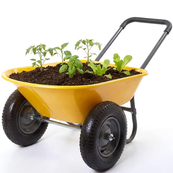 Wheelbarrow Cart, ome Utility Garden Cart, with Built-in Stand, Large Heavy Duty Yard Cart for Gardening & Planting, Lawn, Farm, Construction Site