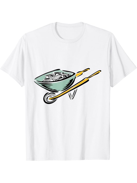 Wheelbarrow Construction Worker Logo T-Shirt men and women can wear, black, white, gifts